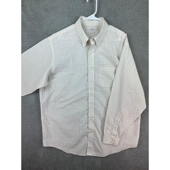 Brooks Brothers 346 Shirt Men 17.5 Non Iron White Check Dress Shirt Preppy Adult